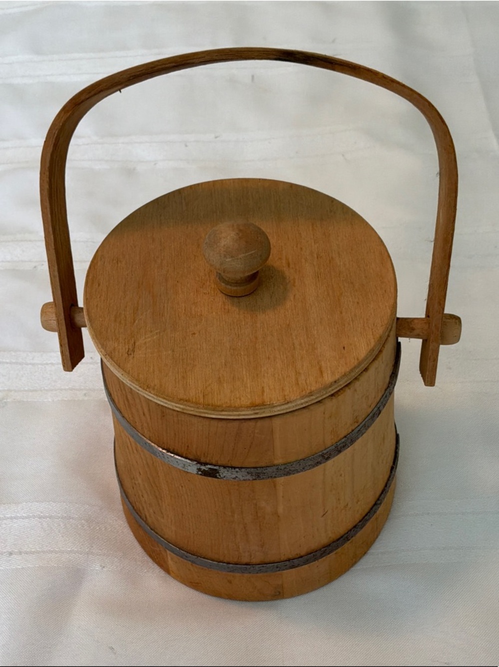 Vintage wooden firkin small barrel bucket Basketville Putney Vermont